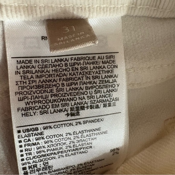 Banana Republic Ivory Corduroy Skinny Pants Mid Rise Women’s Sz 31 Zipper Ankle - Picture 8 of 8